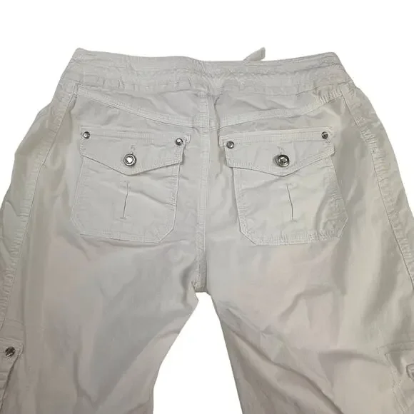 INC White Cargo Utility Pants Bling Buttons Zip Front Drawstring Waist - Picture 7 of 16